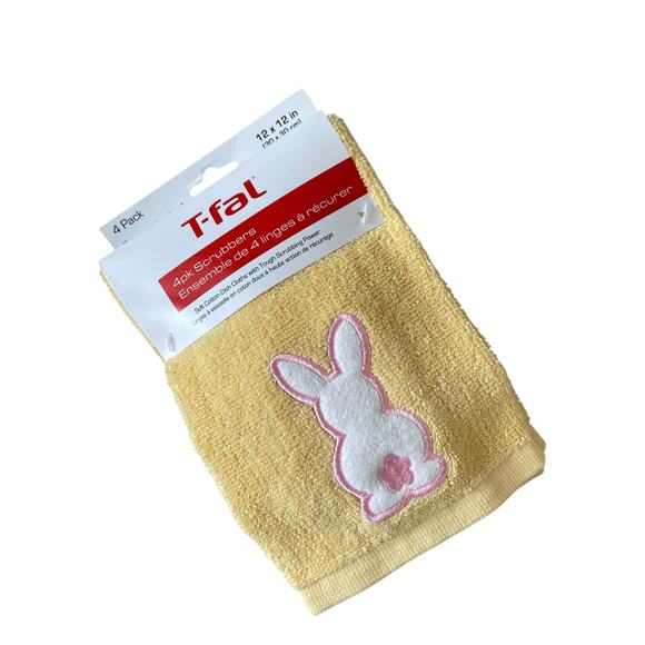 T-Fal Bunny Rabbit Kitchen Dish Towel Scrubbers 12x12 Set of 4 Spring Yellow NEW - Picture 4 of 6